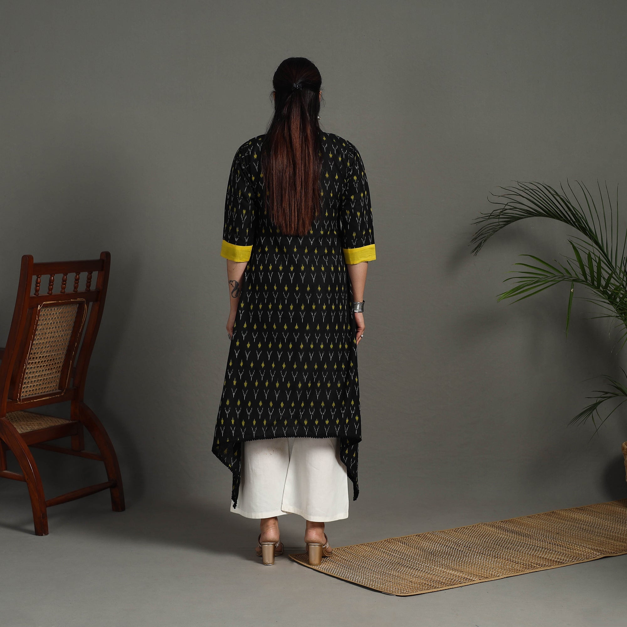 ITOKRI CASUALS Black - Mercerised Cotton A-Line Pochampally Ikat Kurta 21 - view 5