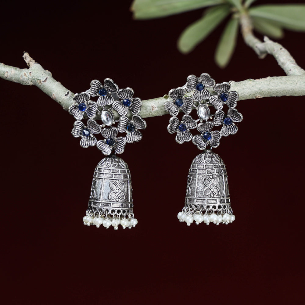 WHITE RIVER STORIES Antique Silver Finish Oxidised Special Brass Base Jhumki Earrings