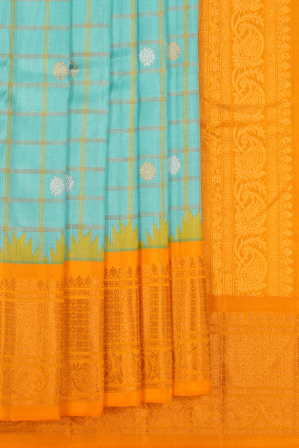Kalanjali Gadwal Silk Kattam Sea Blue Saree – Women's