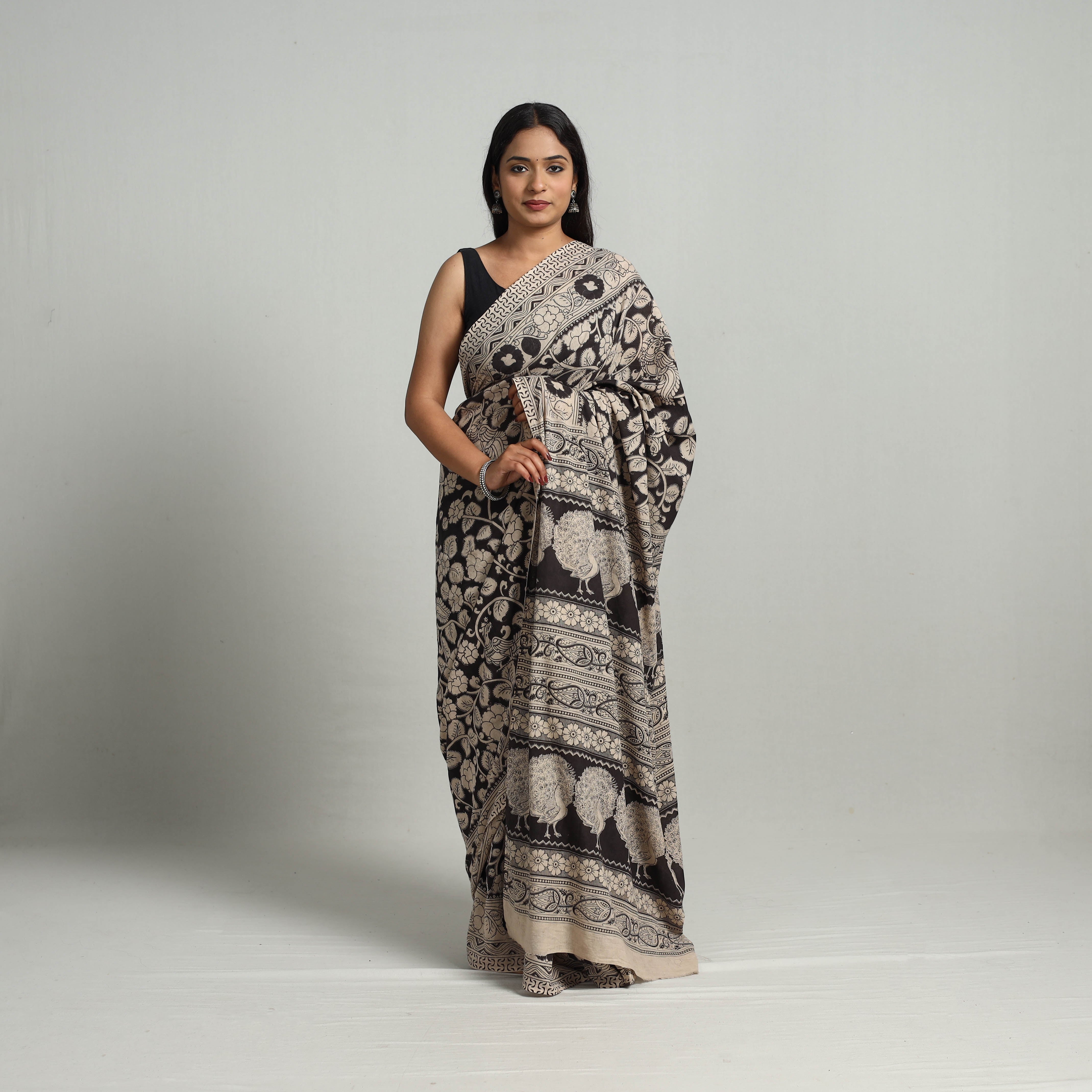 SOUTH KARGHA Black - Kalamkari Print Cotton Saree with Blouse 14