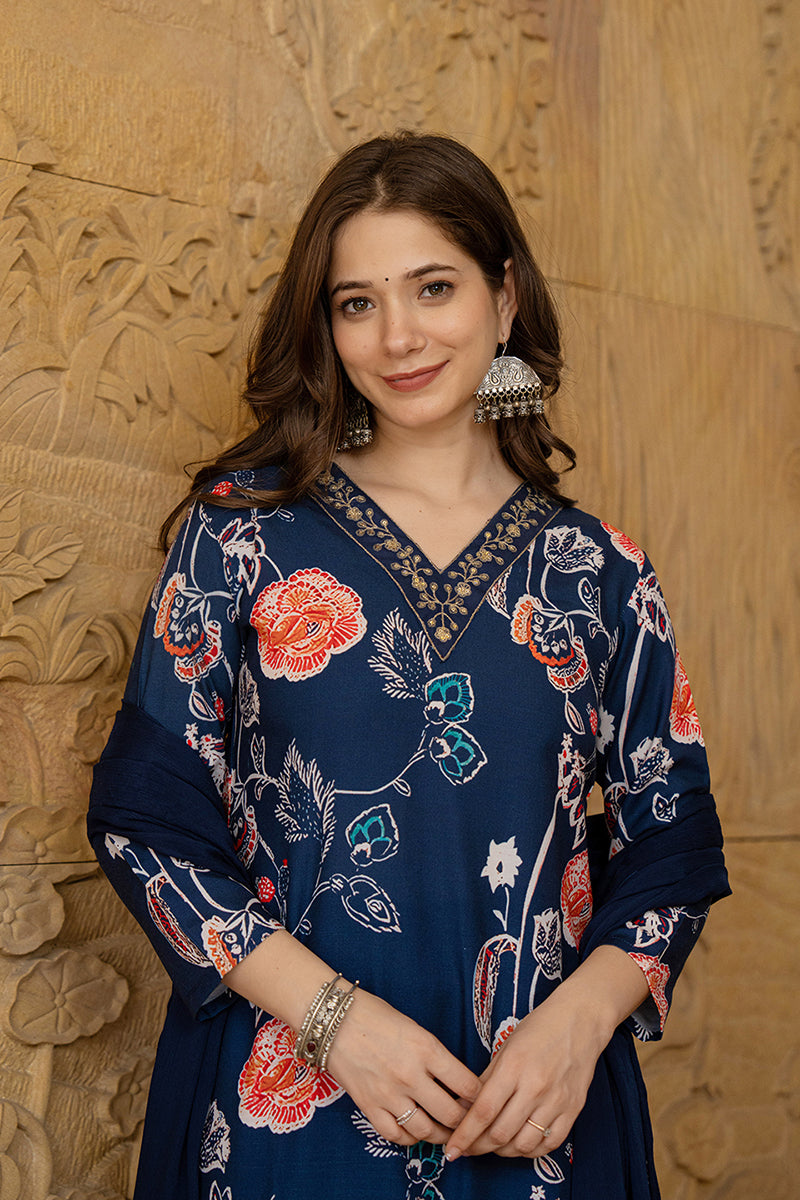 Ahika Blue Rayon Blend Floral Printed Straight Suit Set PKSKD2469 - view 6