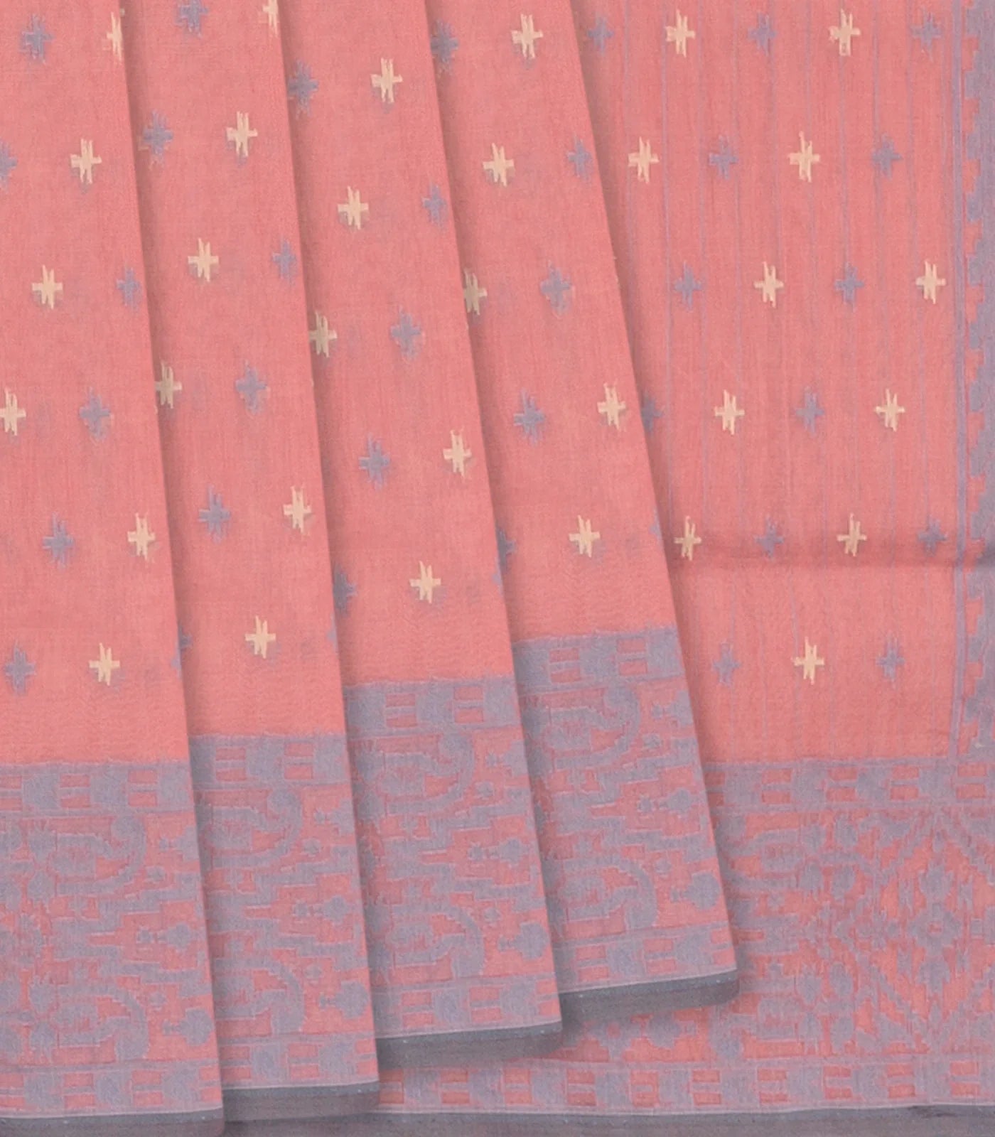 RmKV Dusty Pink Handloom Banarasi Cotton Saree With Floral Grey Border-Dusty Pink