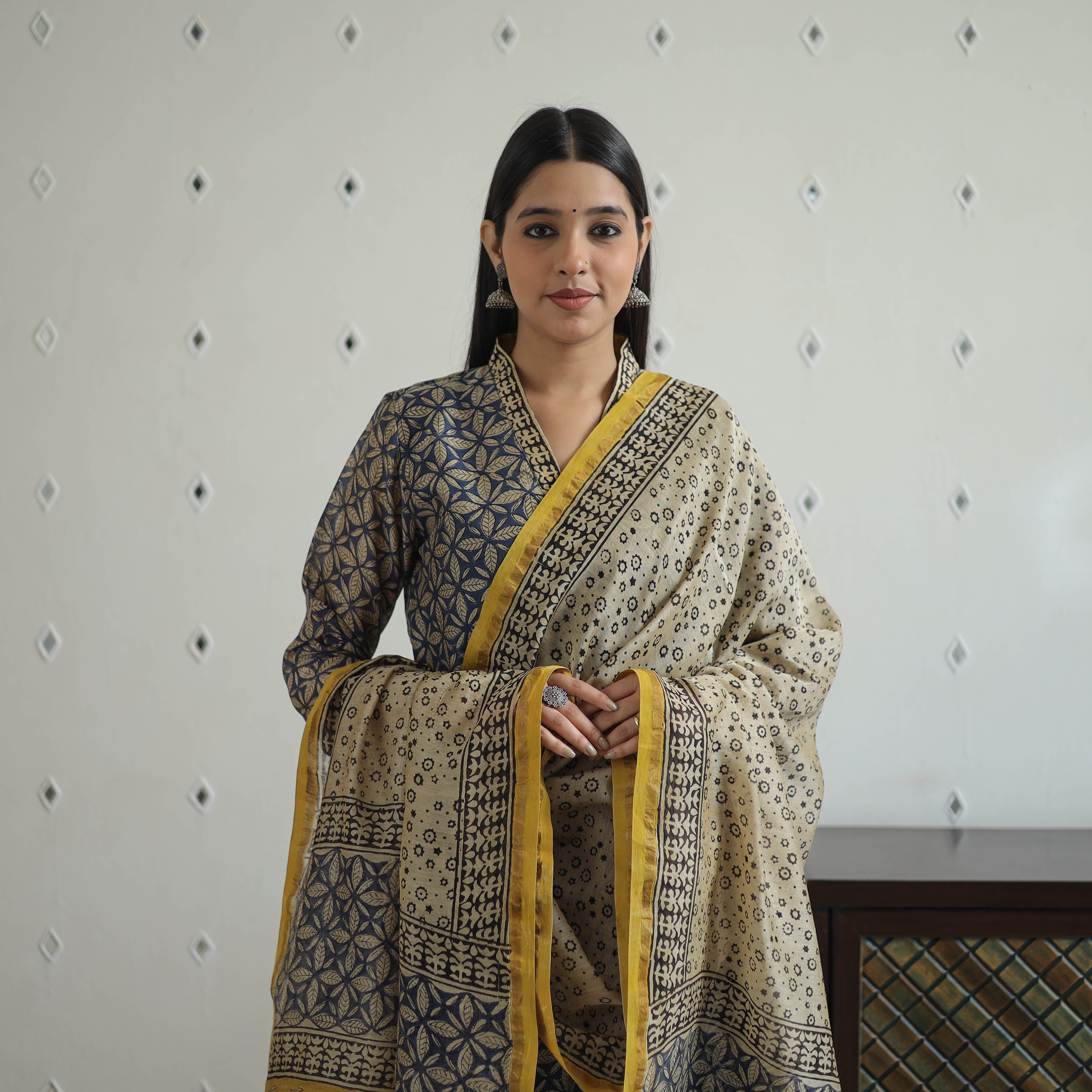 ITOKRI CASUALS Blue - Hand Block Bagru Print Chanderi Silk Kurta Set 05