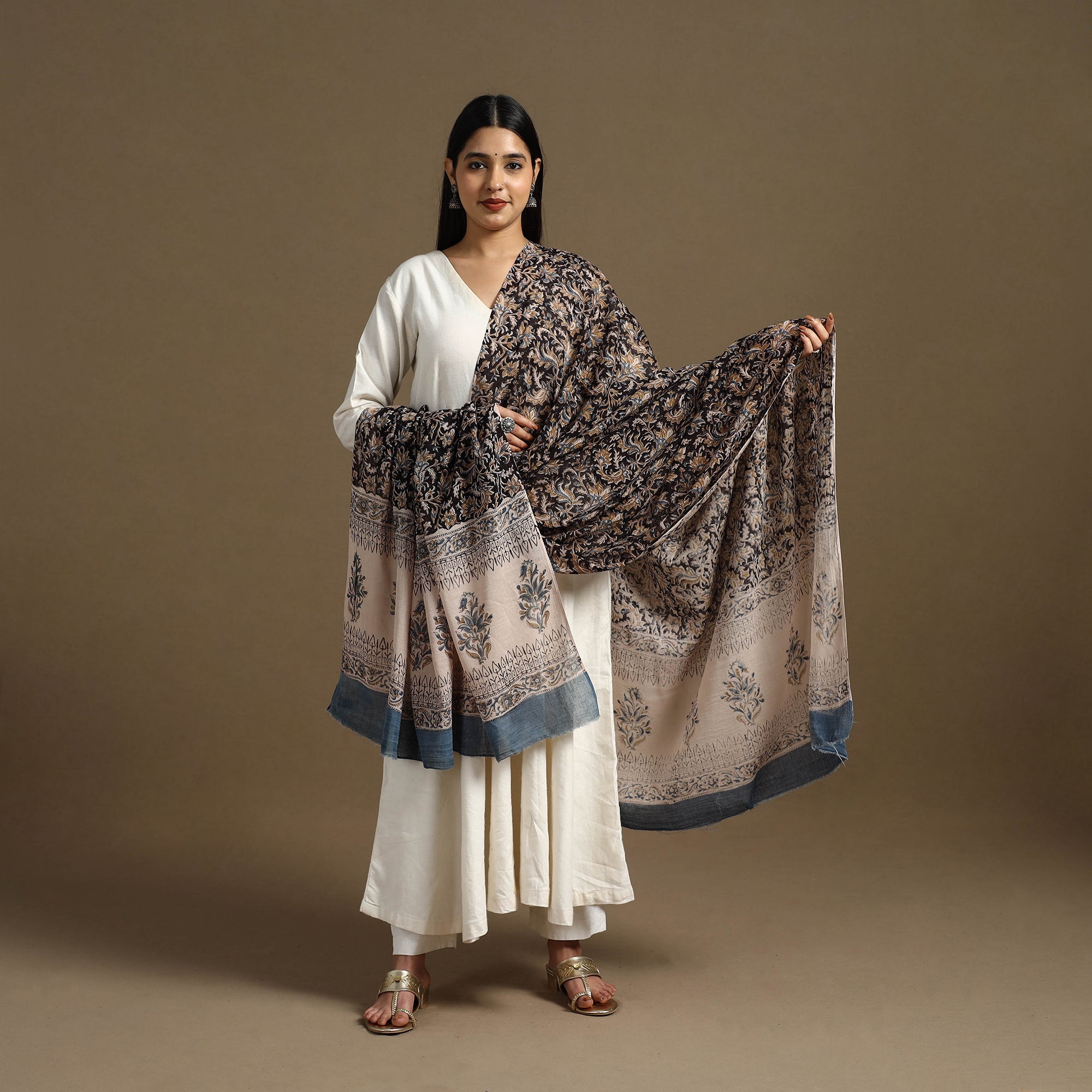 ARTISAN HAND BLOCK PRINTS Black - Block Print Mul Cotton Bagru Dupatta 22