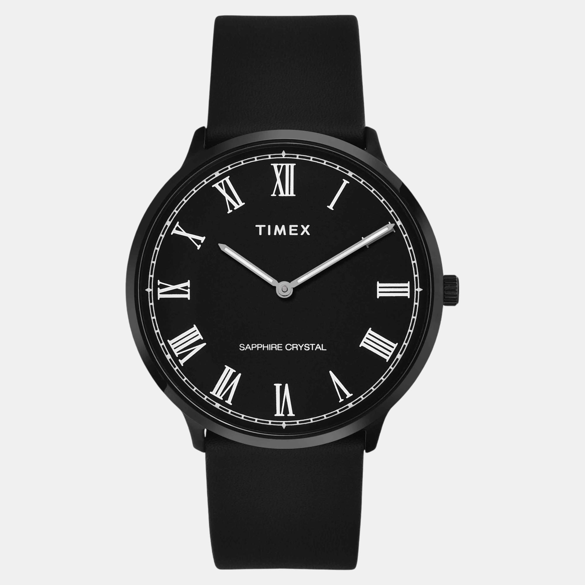 Timex Fashion Men Quartz Black Dial Analog Leather Watch TWEG22105