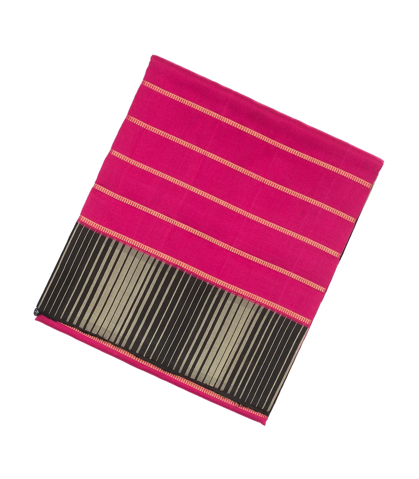 RmKV Hot Pink Handloom Kora Silk Saree With Beldari Stripes & Black Border