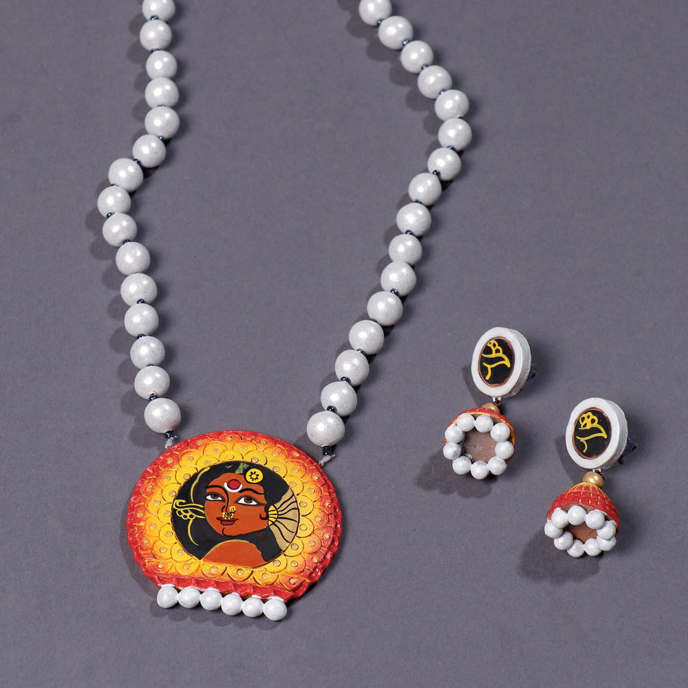 KHUSHBASH - HAPPY LOOM OF EAST Bishnupur Handpainted Terracotta Necklace Set - view 2