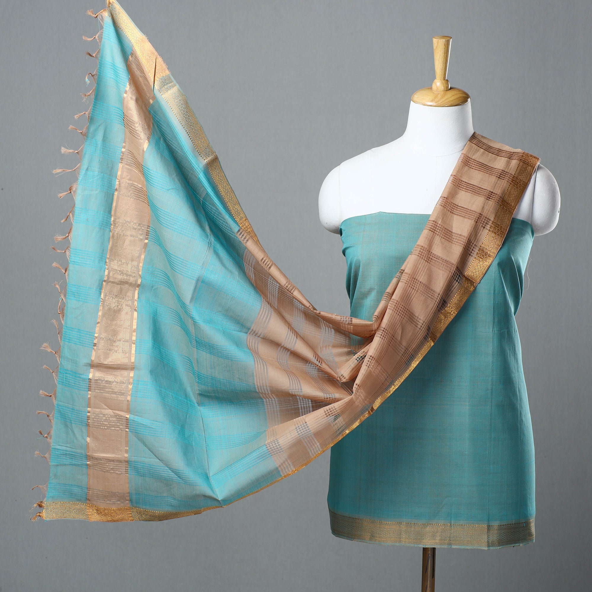 SOUTH KARGHA Blue - 3pc Handloom Cotton Mangalagiri Dress Material 03