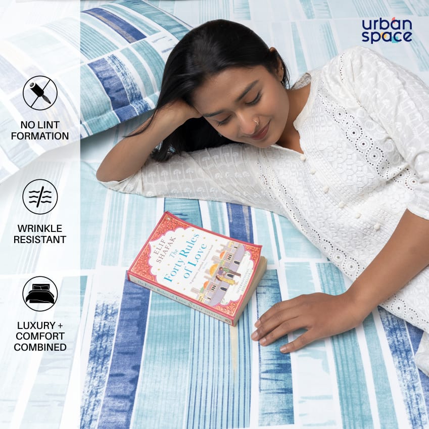 Urban Space -Home Furnishing Store 220 TC 100% Cotton printed double bedsheet - Skyscrapper Blue - view 3