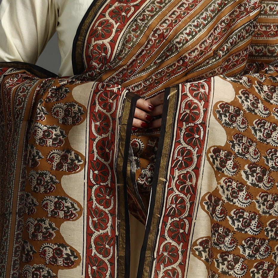 HAVELI CHRONICLES Brown - Block Print Chanderi Silk Kalamkari Bagru Dupatta 139 - view 4