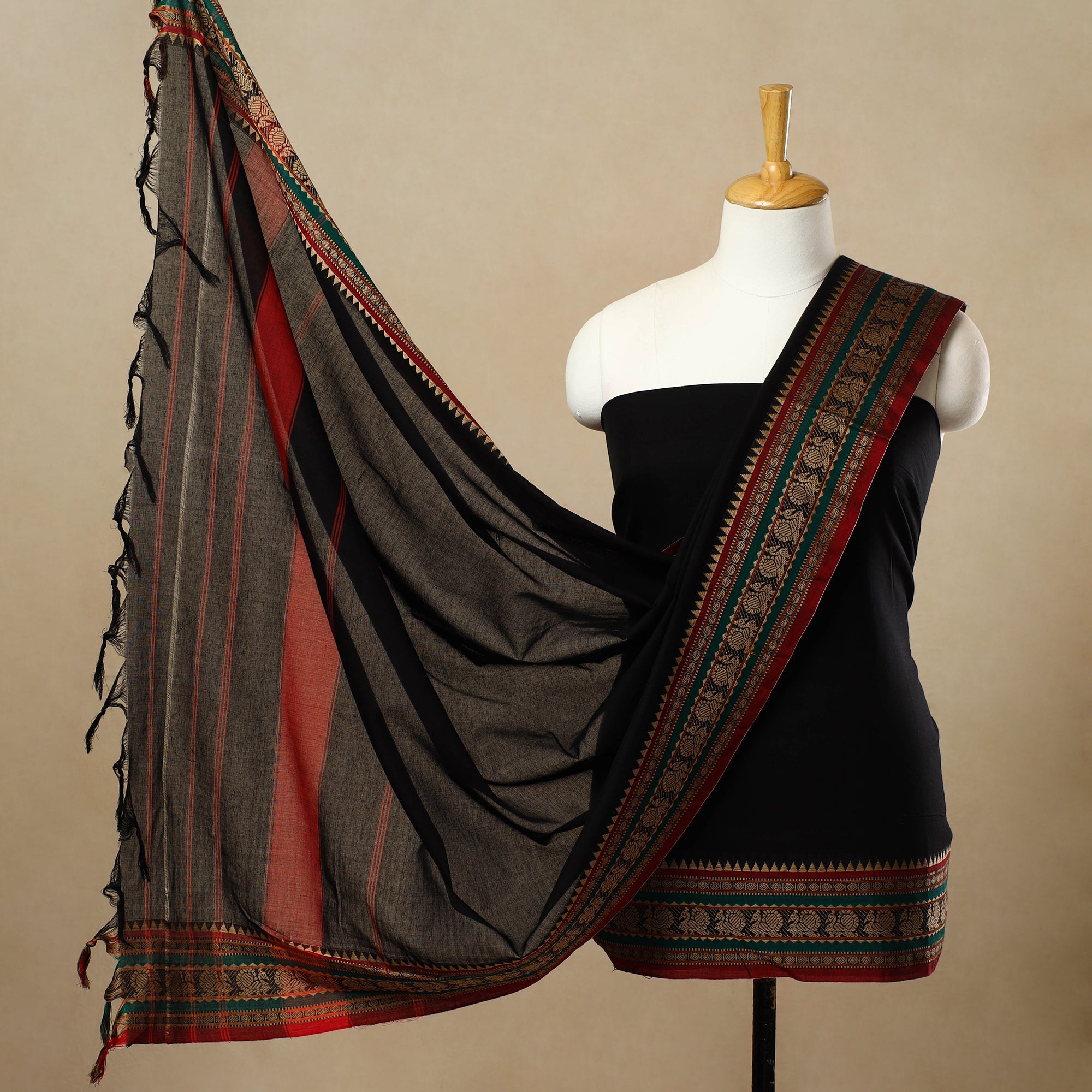 SOUTH KARGHA Black - 3pc Mercerised Cotton Dharwad Dress Material 15