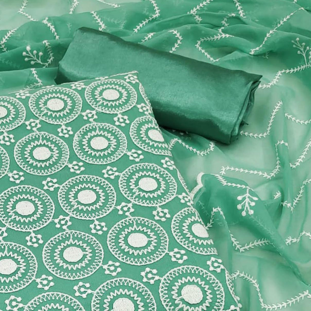 Peachmode Turquoise Embroidered Georgette Dress Material - view 2