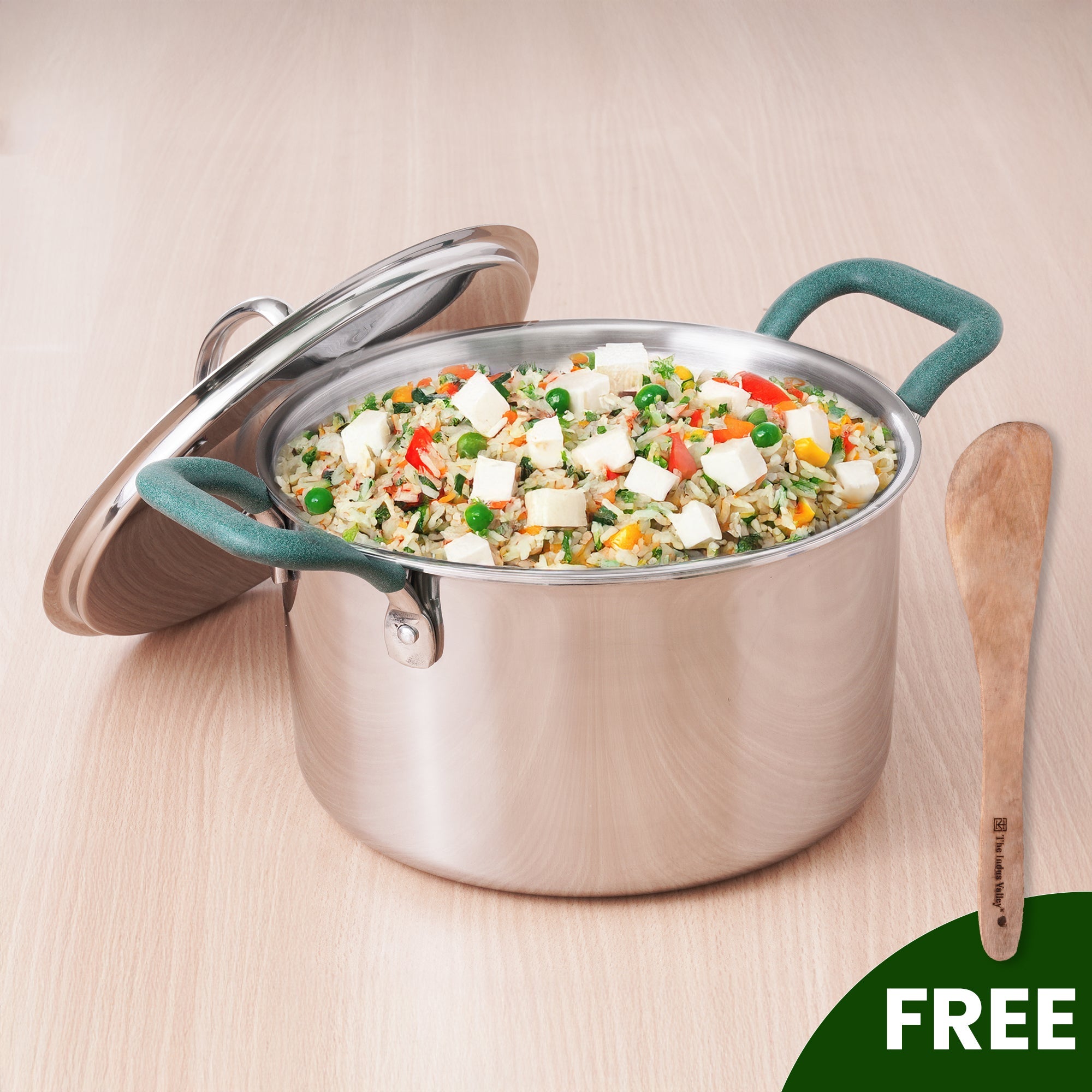 The Indus Valley TurboCuk Tri-ply Stainless Steel Biryani Cooking Pot/Casserole, Premium Quality, 3 Layer Thick Body, Cool Silicone Handles, 100% Toxi