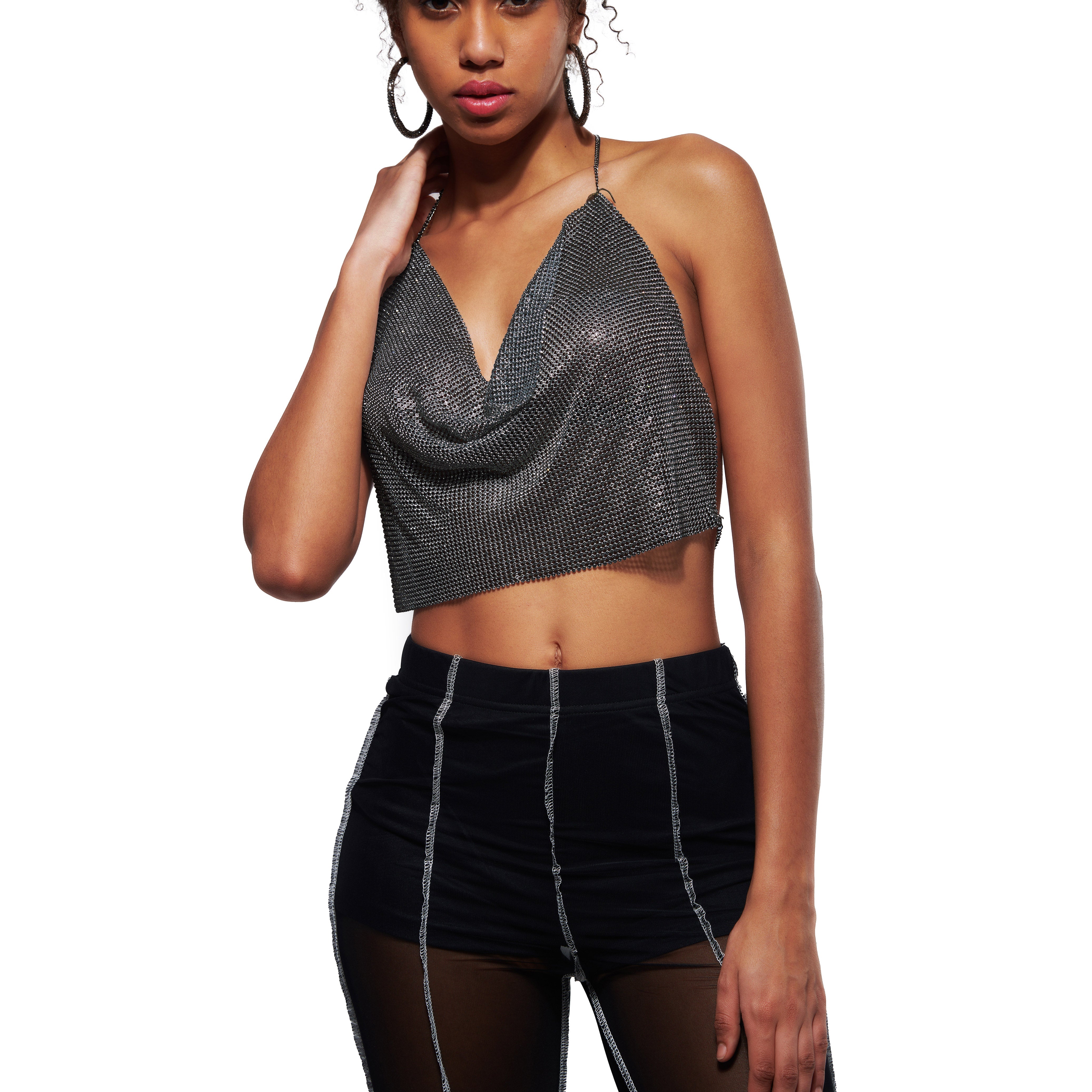 Glam Stardust Rhinestone Black Top