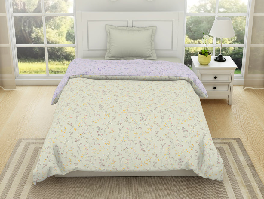 Spaces India Floral Mystic Blue - Light Grey 100% Cotton Shell Single Quilt / AC Comforter - Bohemia By Spaces