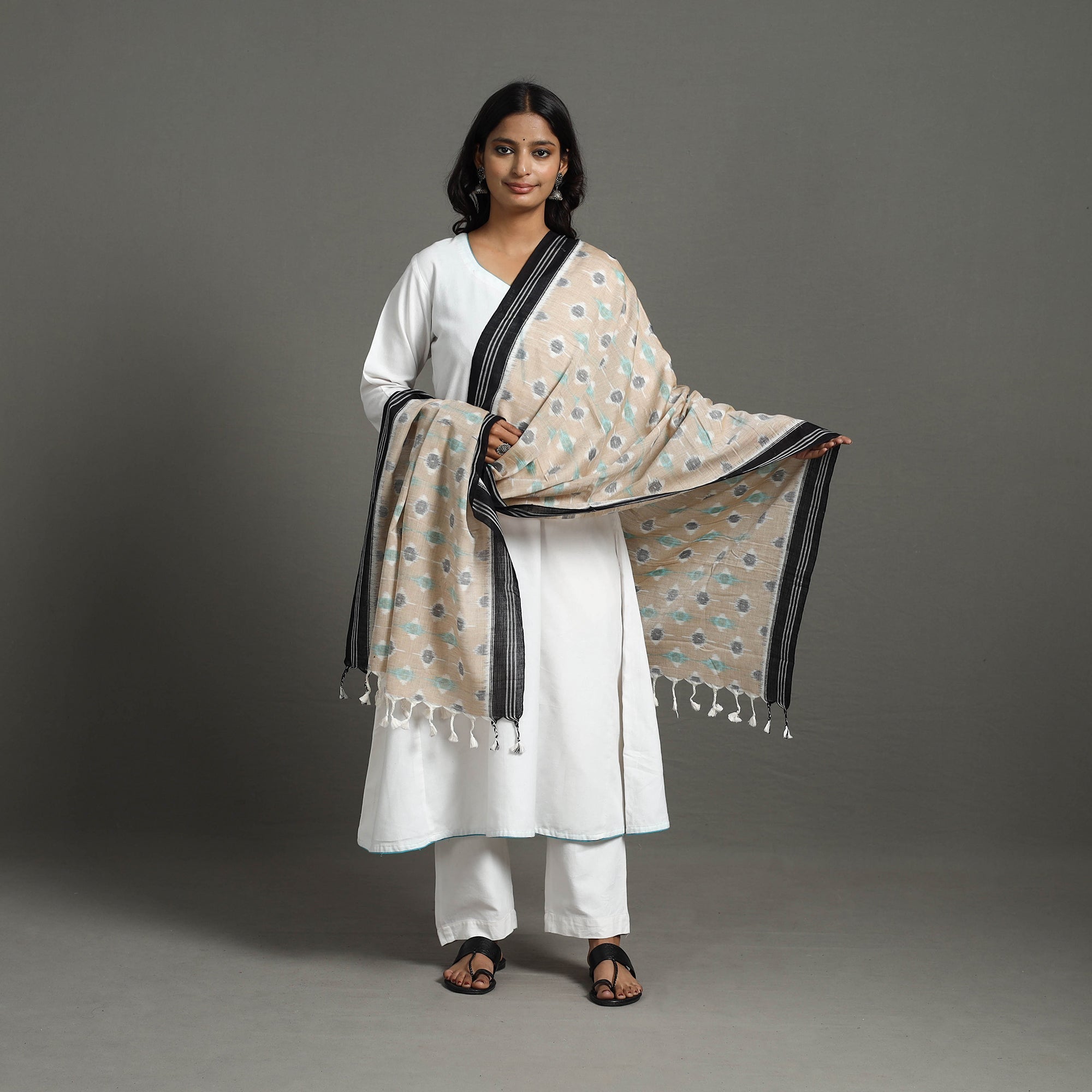 ASHOKA ASSEMBLE - CELEBRATING CRAFTS OF ODISHA Beige - Handloom Cotton Maniabandha Ikat Dupatta 16