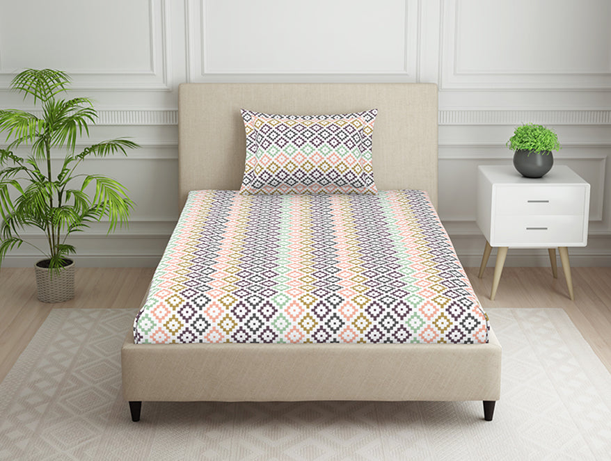 Spaces India Geometric Pink Polycotton Bedsheets Single Harmony - By Welspun
