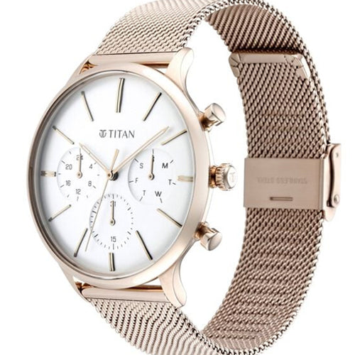 Titan Light Leathers Silver Dial Quartz Multifunction Stainless Steel Strap Watch for Men 42mm NS90134WM01 - view 2