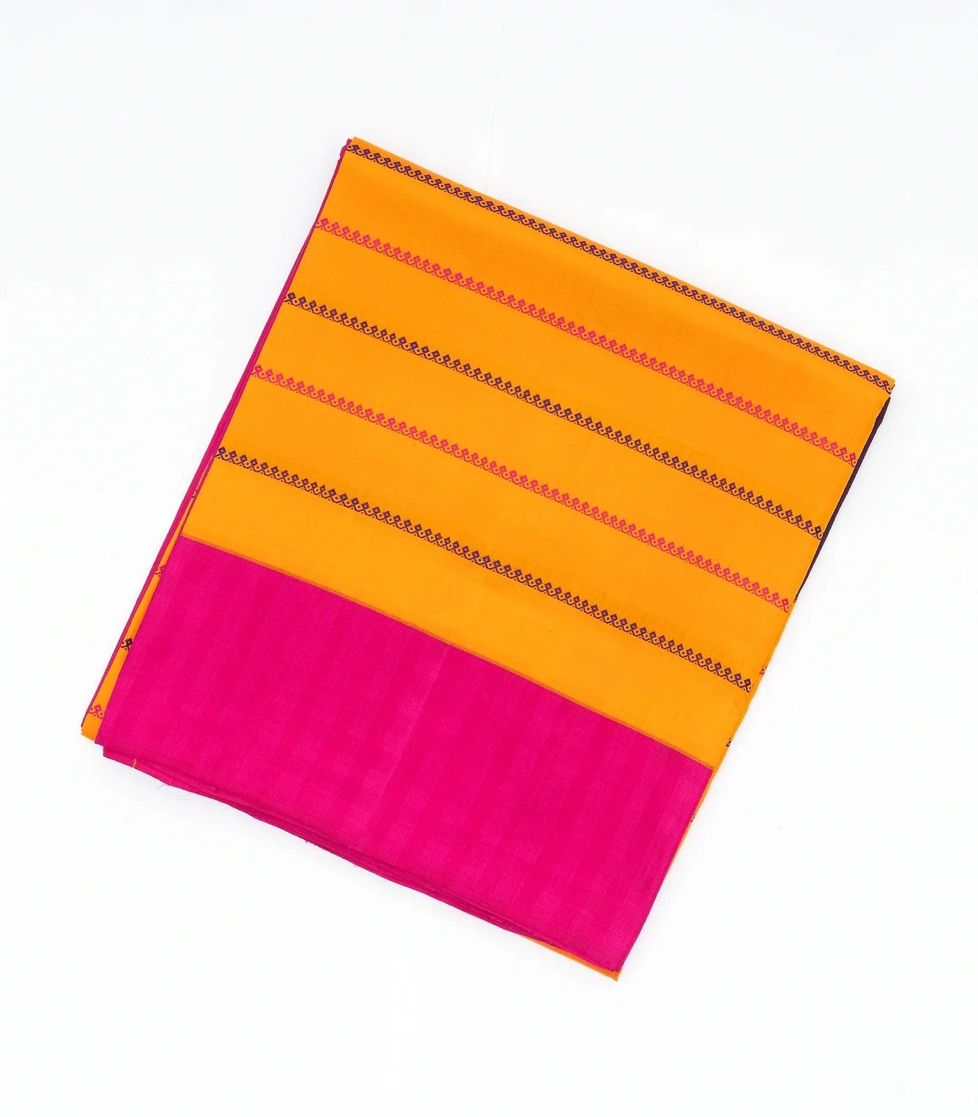 RmKV Turmeric Yellow Handloom Soft Silk Saree With Beldari Stripes & Ganga Jamuna Border