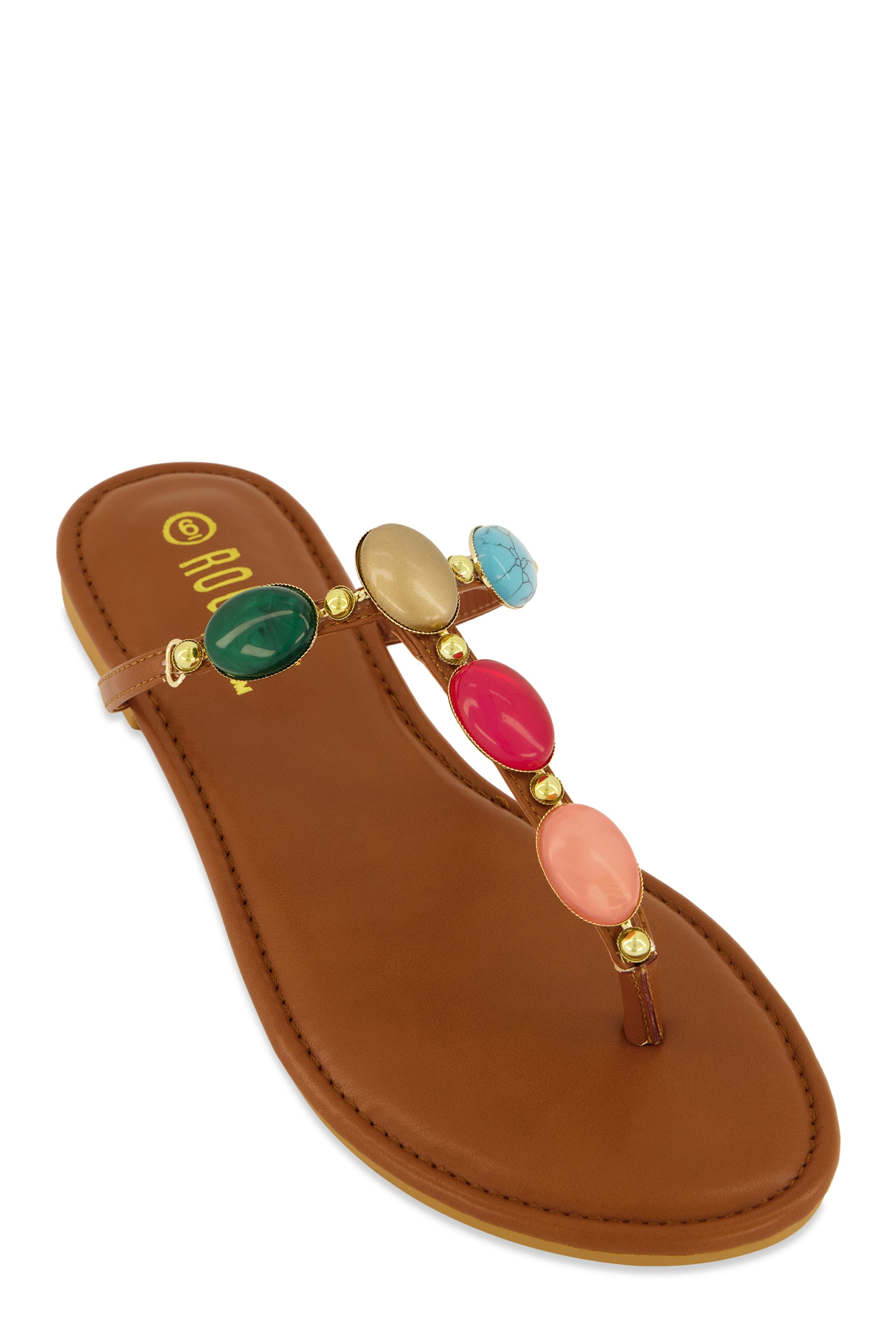 Rainbow Shops Boho Gemstone Thong Slide Sandals