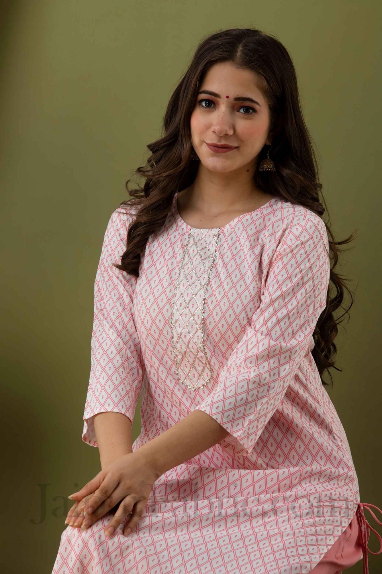 JaipurFabric® Women Peach Cotton Kurti With Palazzo - view 4