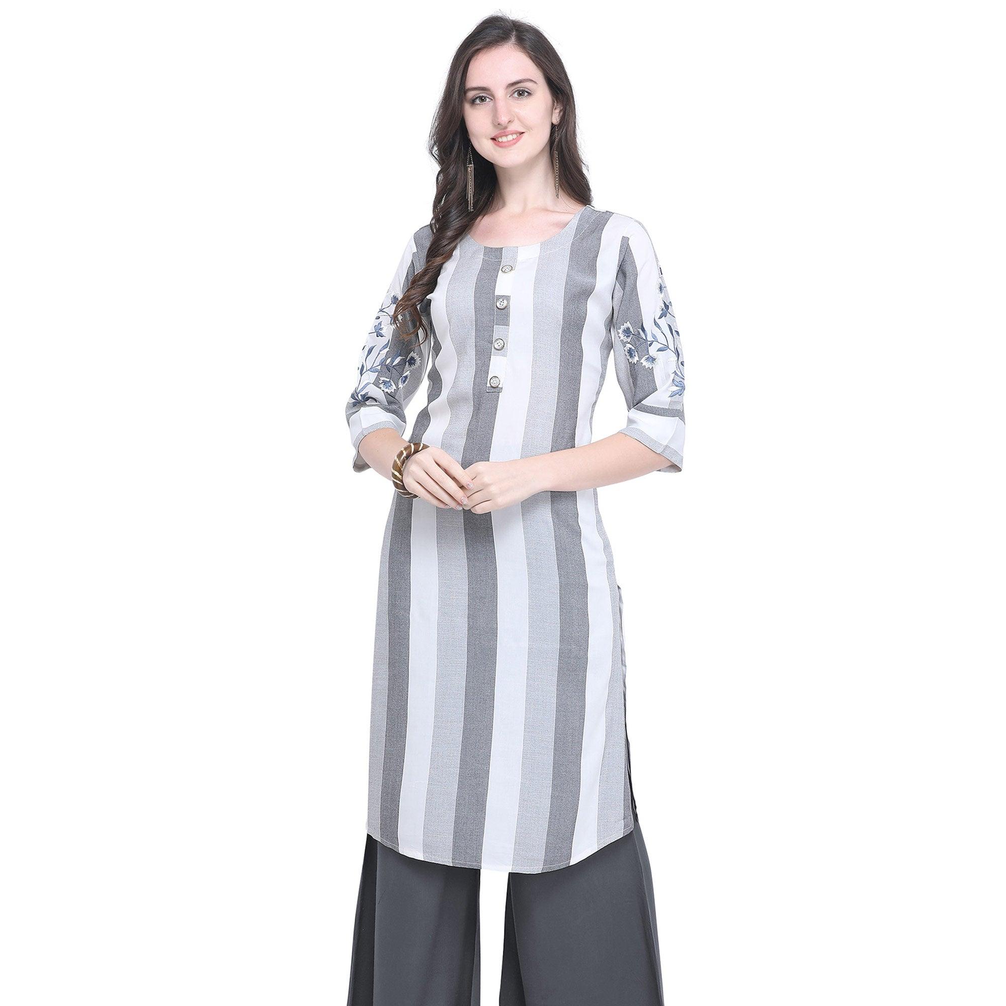 Peachmode Seller Ideal Gray Colored Casual Embroidered Rayon Kurti