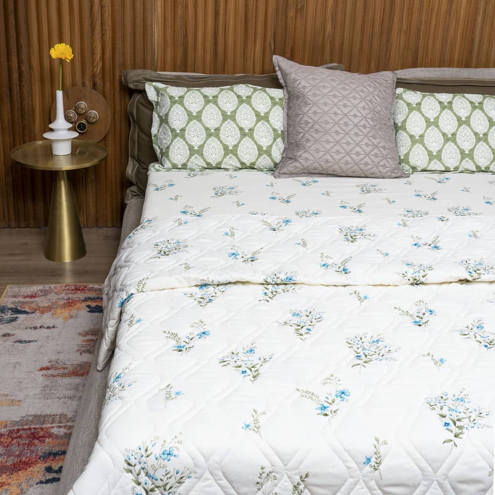 Urban Space -Home Furnishing Store Cotton Bedsheet + AC Blanket Combo Pack - (Combo 12 - Valley Blue + Amsterdam Valley Blue)