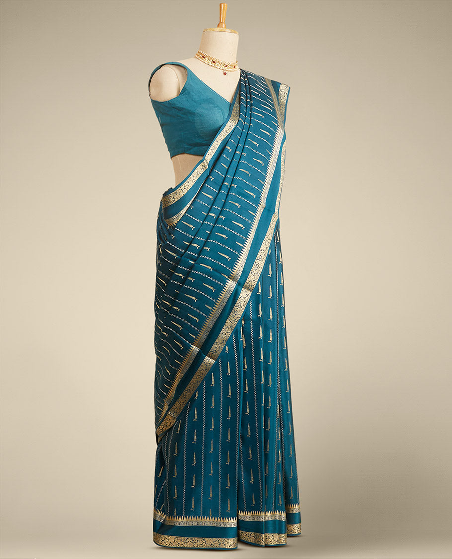 Pothys Cream & peach striped with zari design Mysore silk saree, jaal design border & intricate pallu - view 2