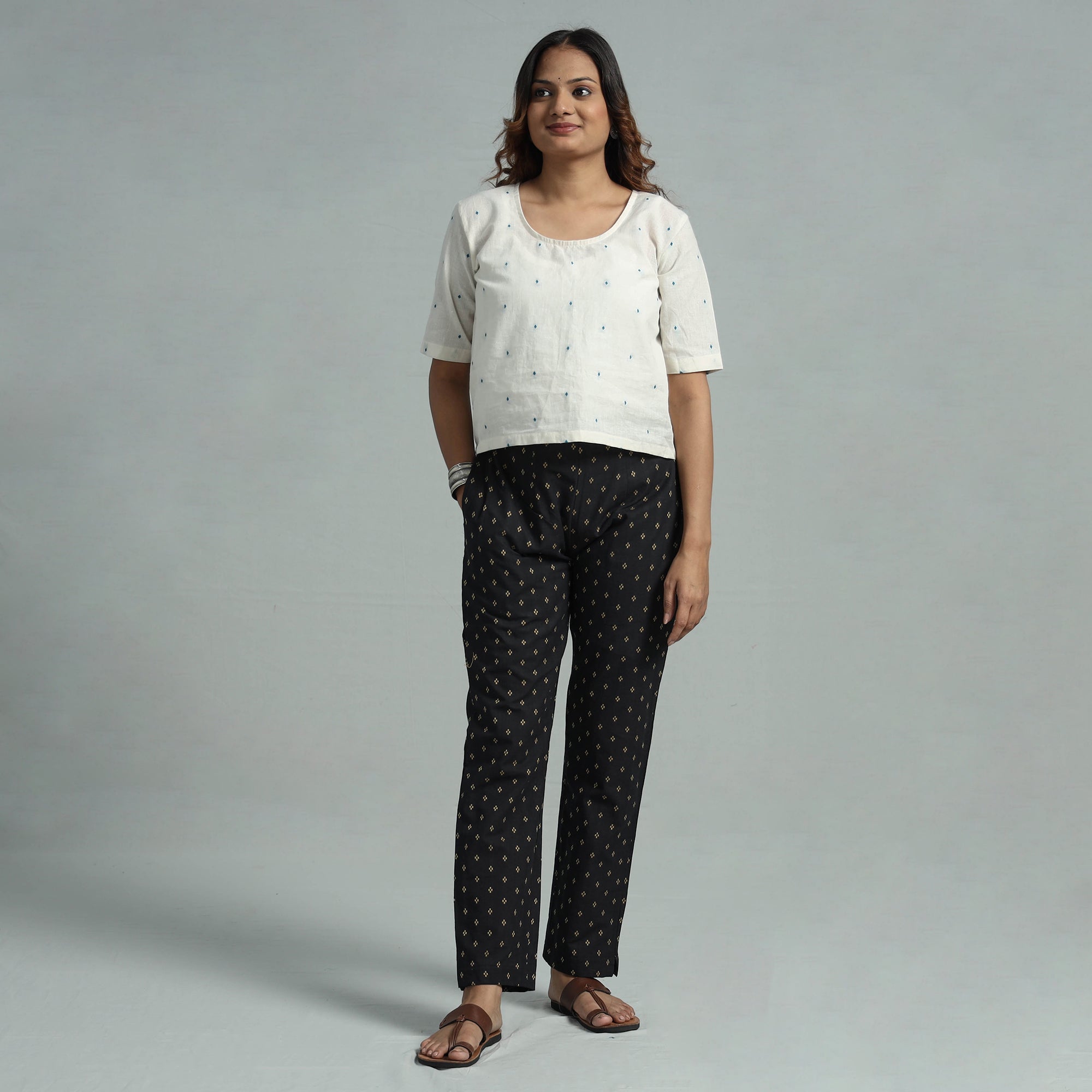 ITOKRI CASUALS Black - Jacquard Weave Cotton Elasticated Pant