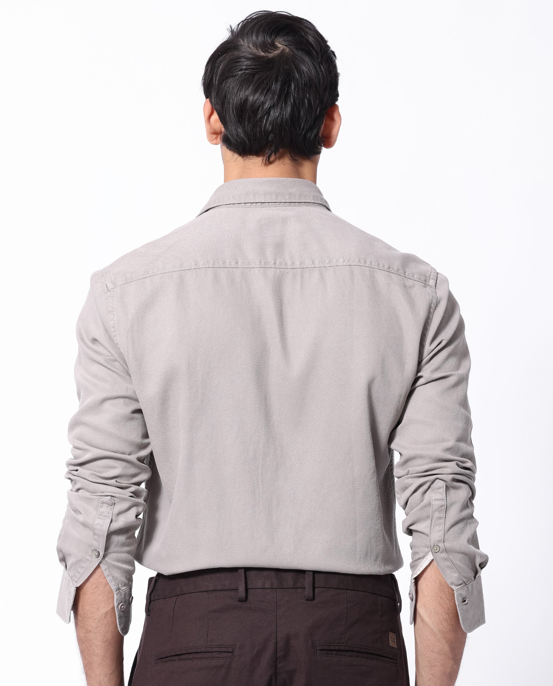 Rare Rabbit Men's Lyton Light Khaki Cotton Fabric Full Sleeves Solid Twill Shirt - view 9