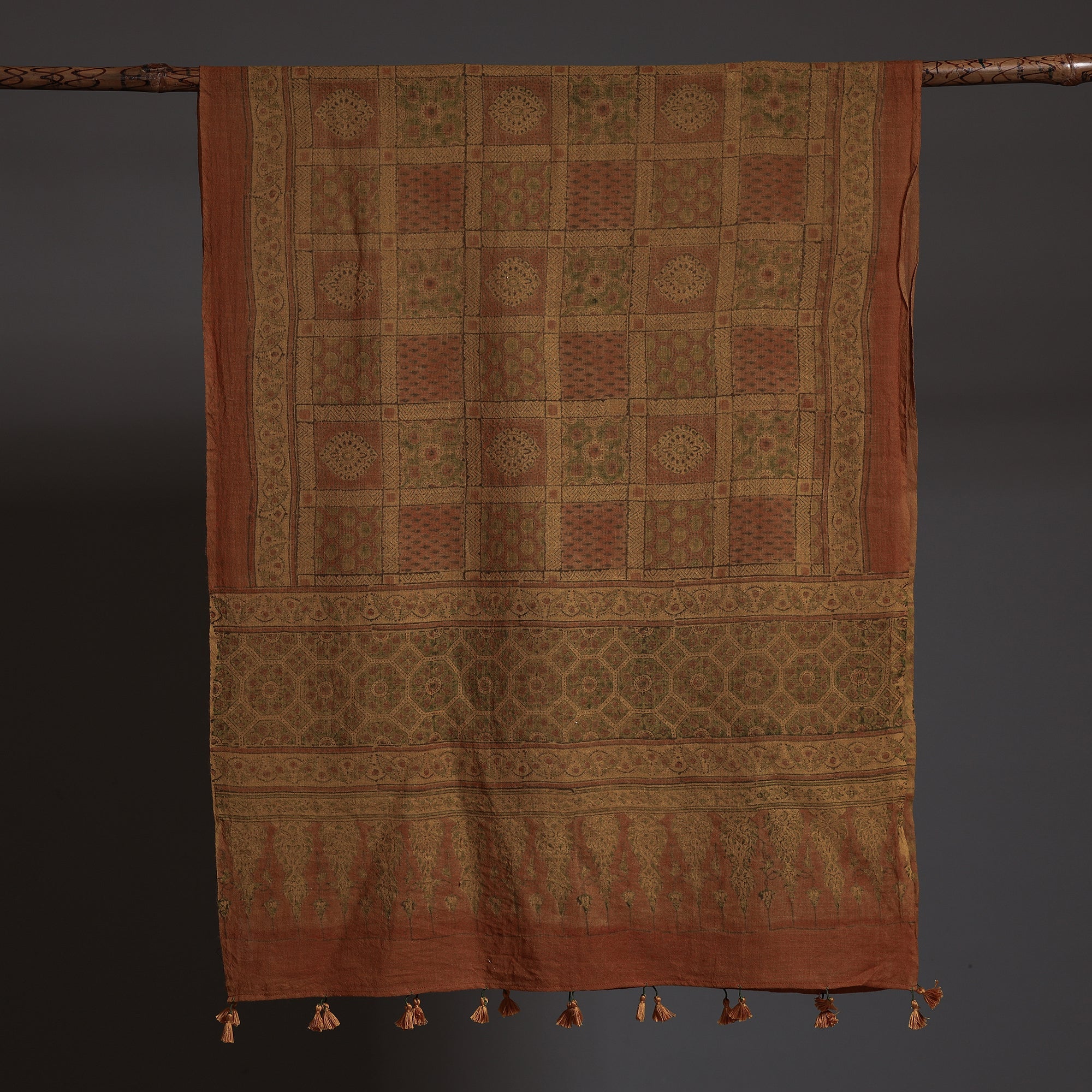 AJRAKH BY SUFIYAN ISMAIL KHATRI Brown - Ajrakh Block Printed Pure Woolen Stole - view 2