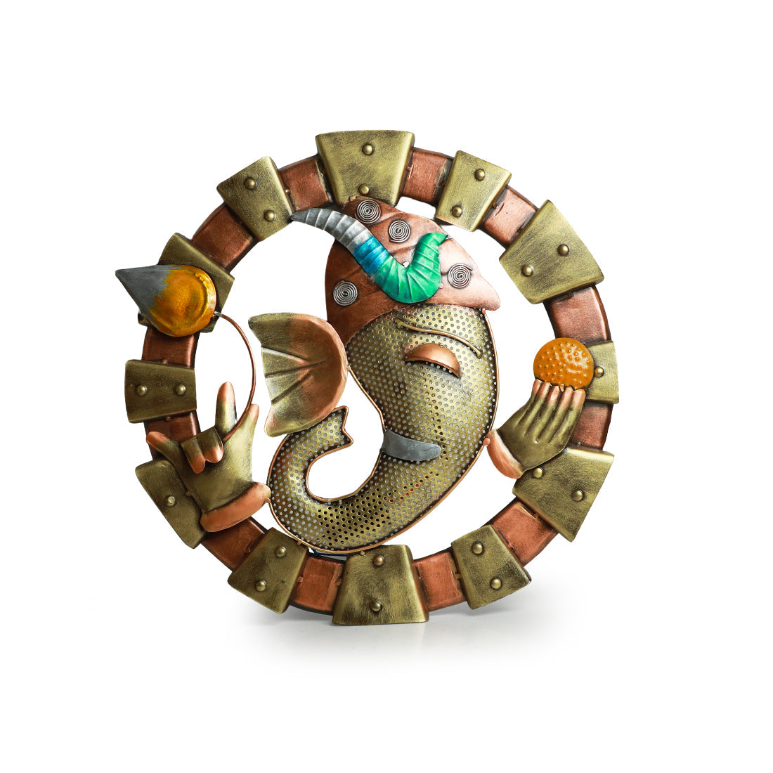 EXCLUSIVELANE 'Glories of Ganesha' Handmade & Handpainted Wall Hanging In Iron - view 2
