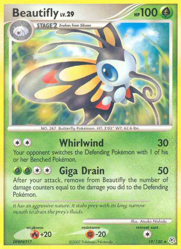 Rare dp1-19 non-holo – Pokémon Beautifly - 19/130 - Rare [dp1-19] [Non-Holo]