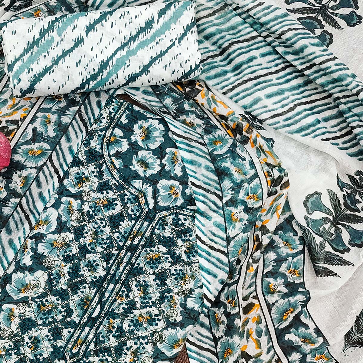 Peachmode Morpich Printed With Embroidered Cotton Blend Dress Material - view 2