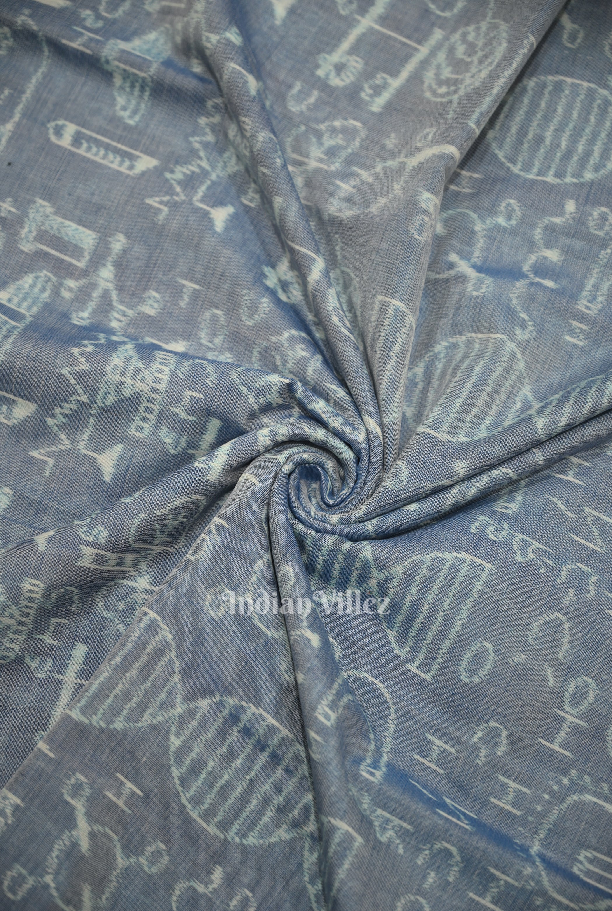 IndianVillèz Light Blue Sceince Theme Sambalpuri Odisha Ikat Cotton Fabric