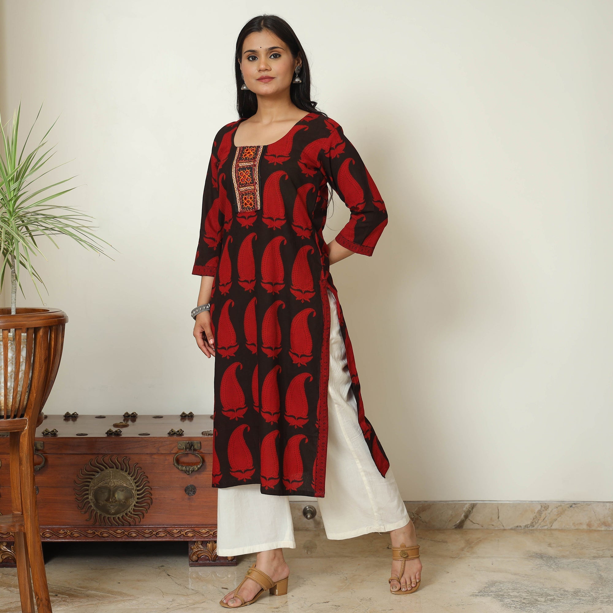 ITOKRI CASUALS Black - Block Print Cotton Patchwork Straight Bagh Kurta 13 - view 2