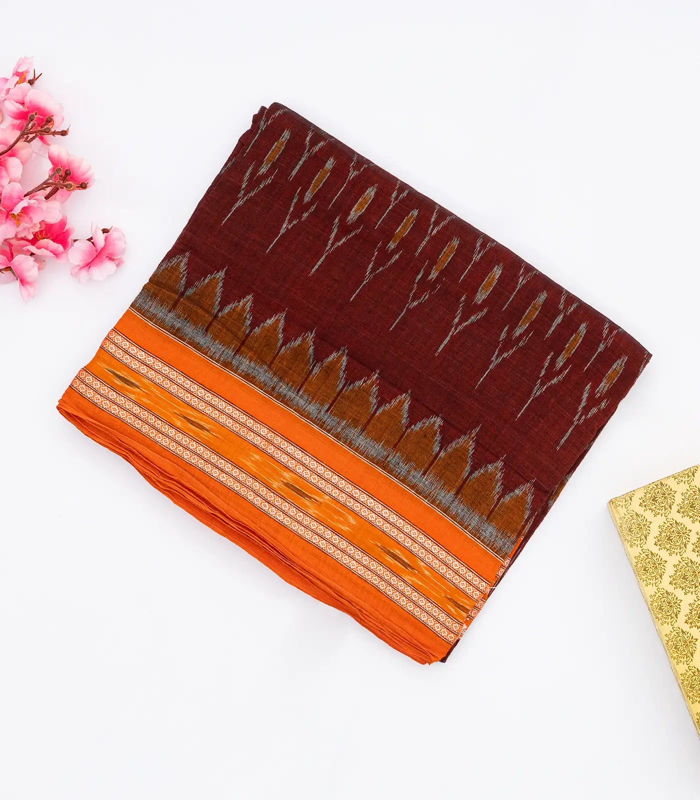 RmKV Maroon Orissa Cotton Saree With Tie & Dye Floral Motifs