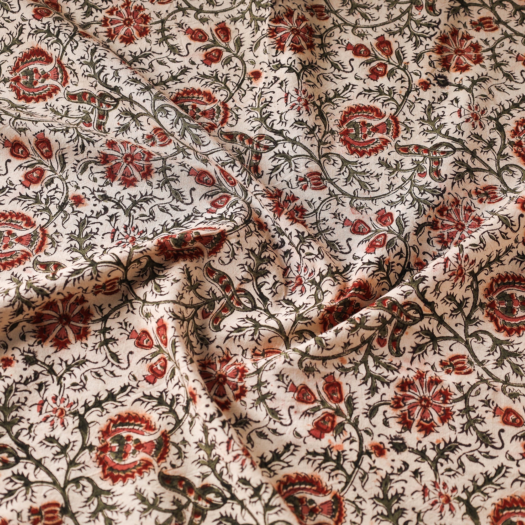 PITCHUKA SRINIVAS KALAMKARI PEDANA Beige - Pedana Kalamkari Block Printed Cotton Fabric 11 - view 3