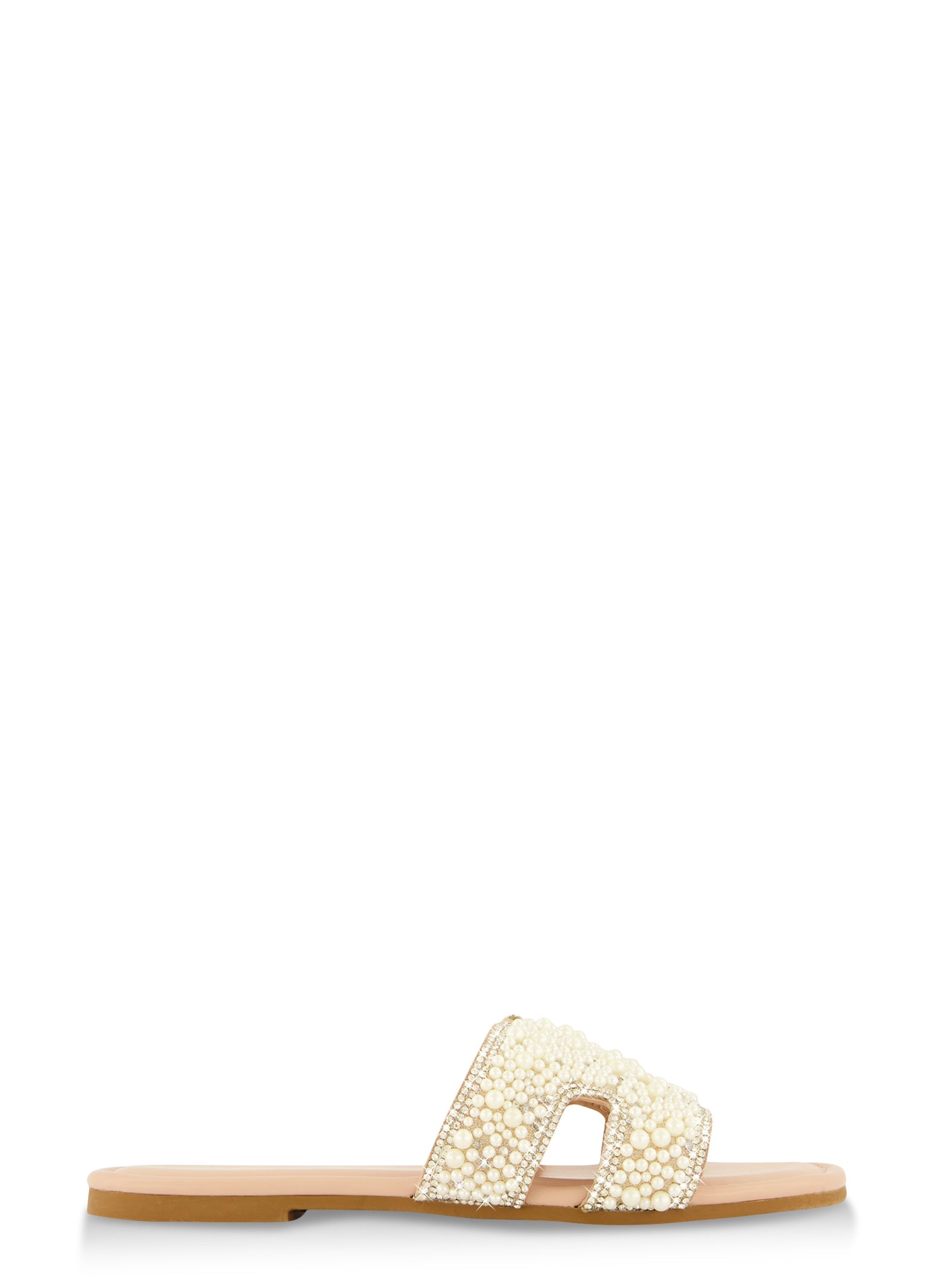 Rainbow Shops Faux Pearl Rhinestone H Band Slide Sandals - view 2