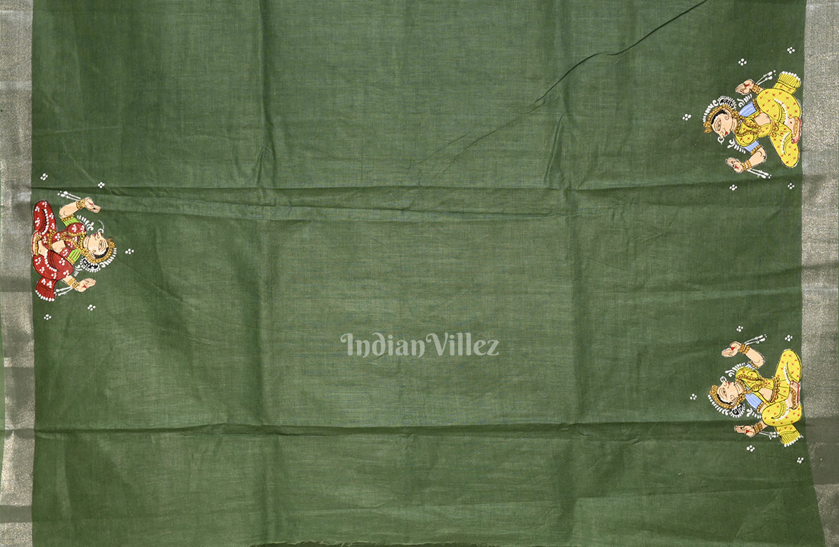 IndianVillèz Green Nartaki Theme Hand-Painted Pattachitra Saree(PRE ORDER) - view 8