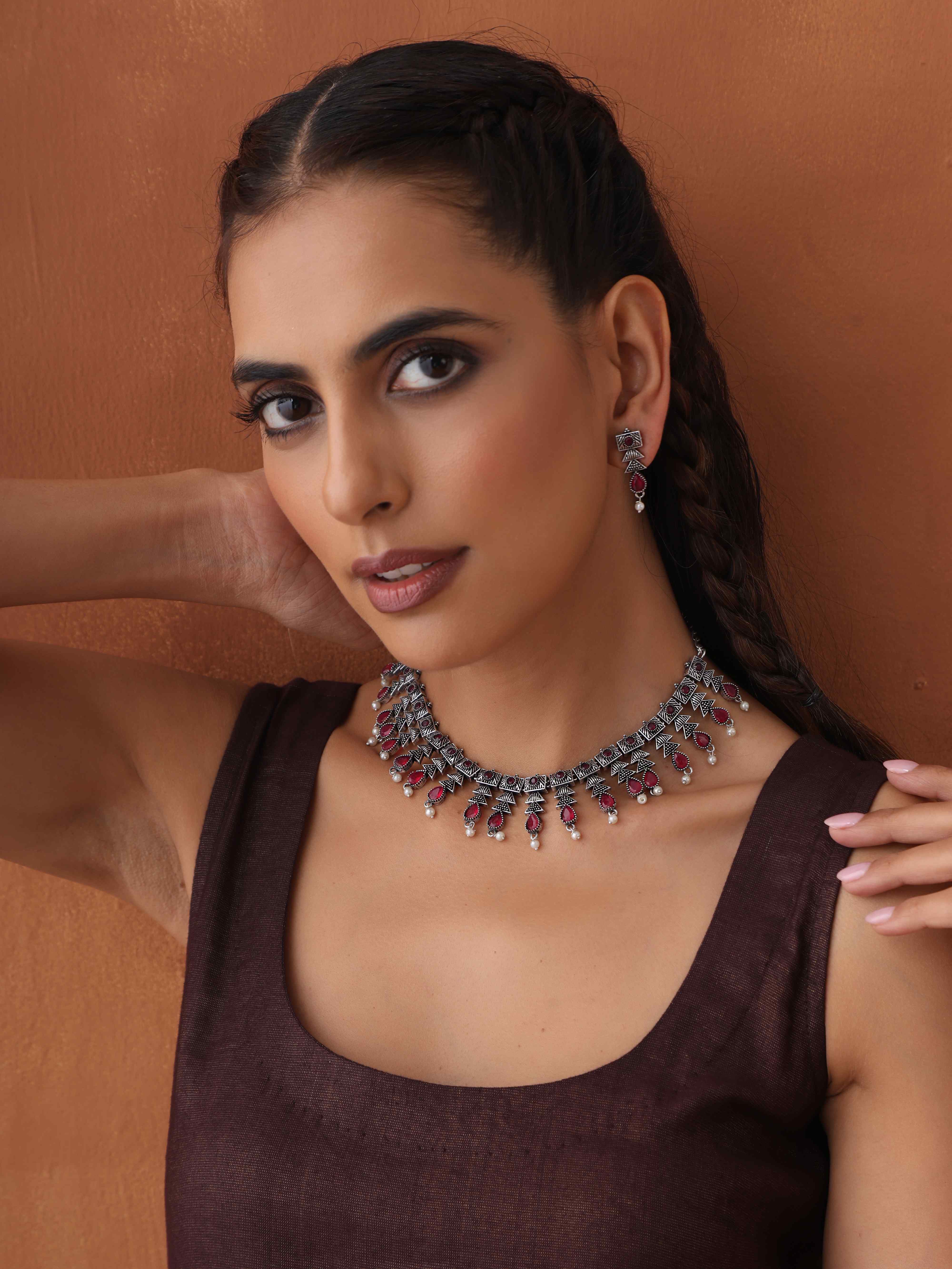 trueBrowns Silver Tone Banjara Necklace Set - view 3