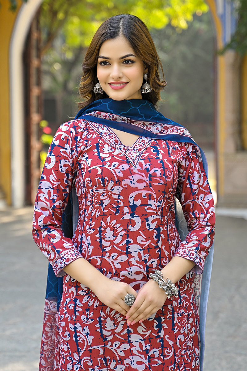 Ahika Maroon Rayon Blend Ethnic Motifs Printed Straight Suit Set VKSKD2285 - view 2