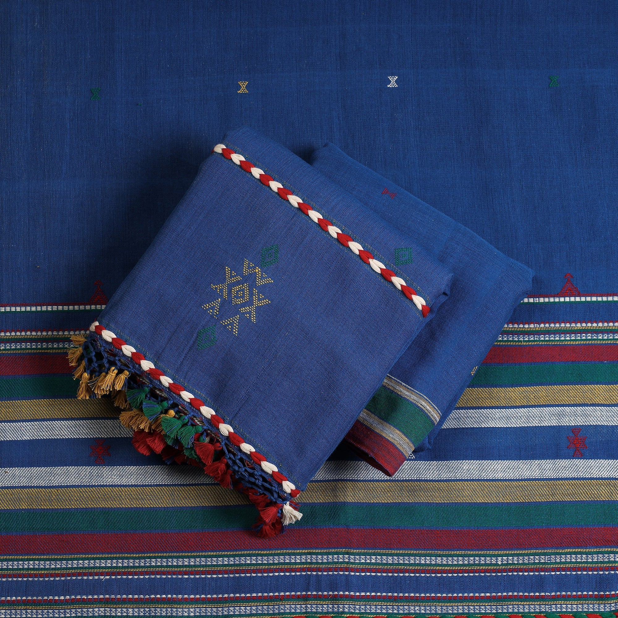 KACHCHH JI CHHAAP Blue - 3pc Organic Kala Cotton Pure Handloom Full Work Buti Suit Material Set - view 2