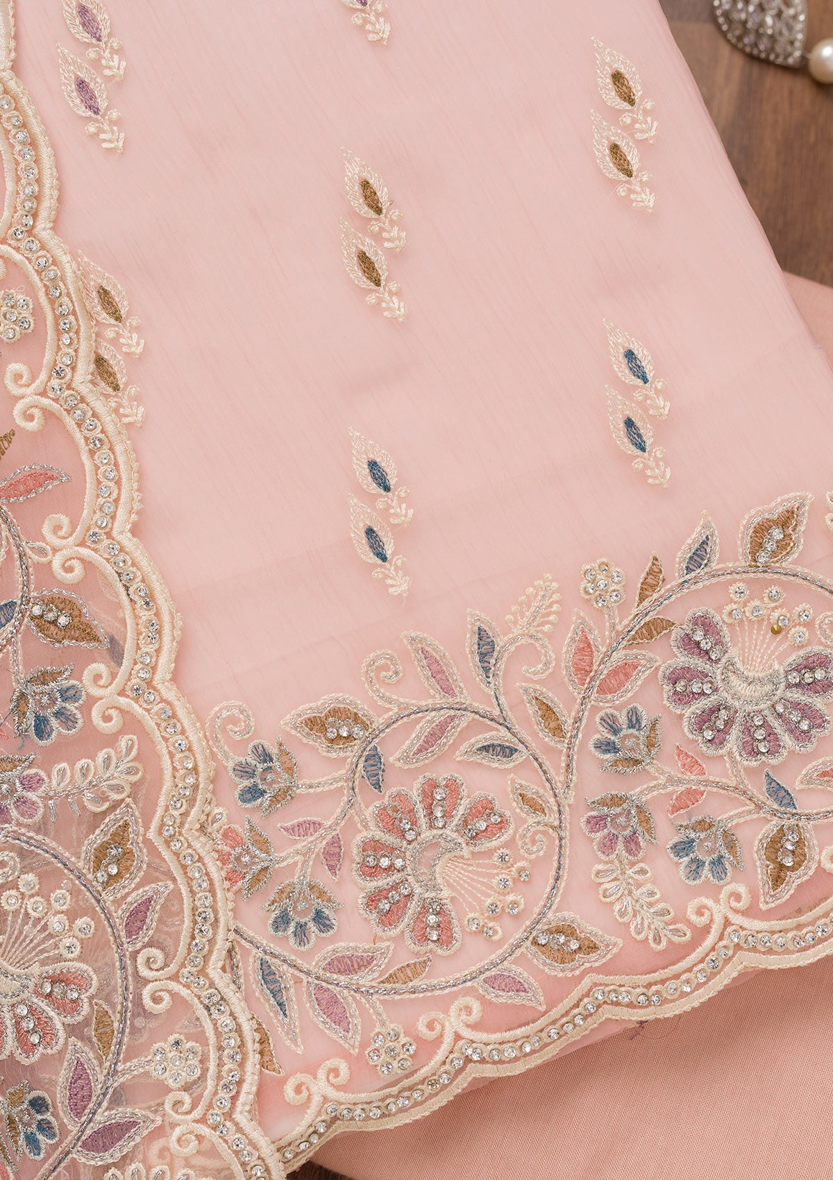 Koskii Pink Chiffon Semi Crepe Unstitched Salwar Suit - view 2