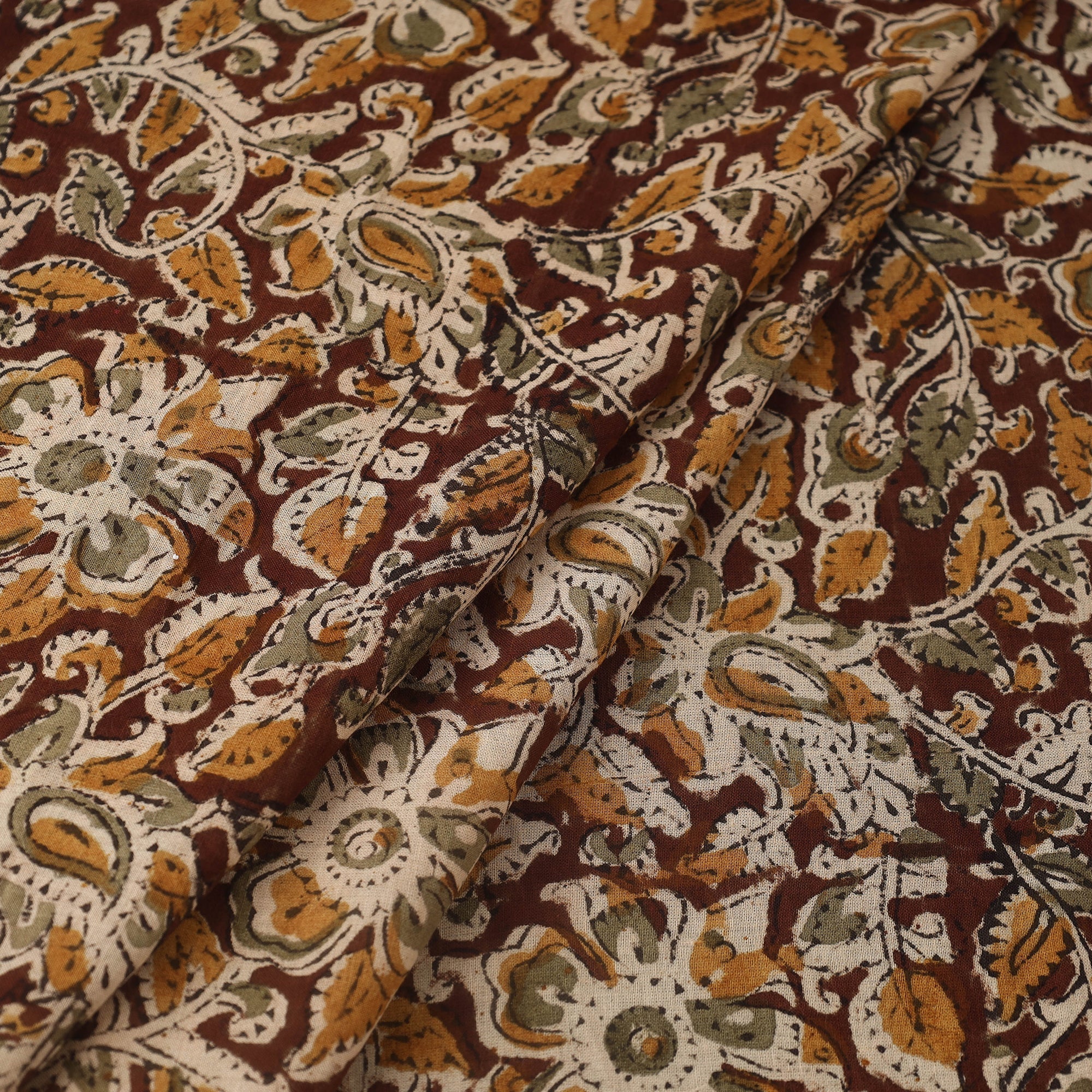 VENKATA BHANU KALAMKARI PEDANA Brown - Pedana Hand Block Print Mul Cotton Kalamkari Fabric 14 - view 2