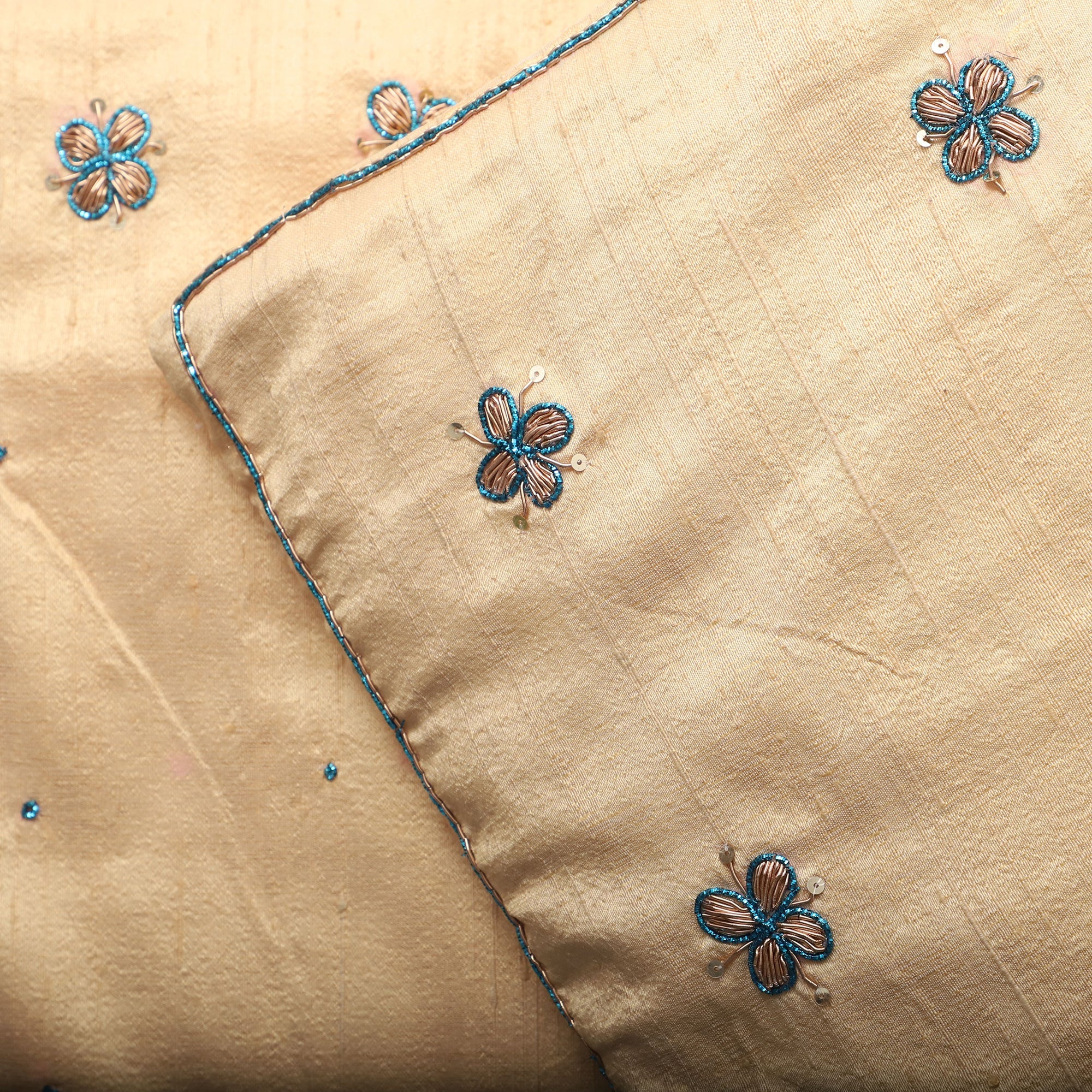 TICS Beige - Flower Butas - Zardozi Hand Embroidered Raw Silk Cushion Cover (Set of 2) - view 4