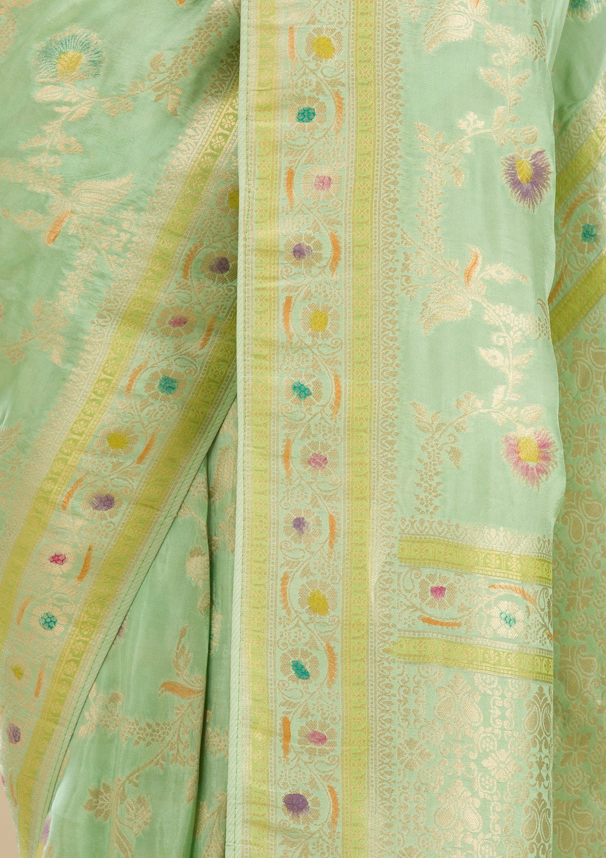 Koskii Pista Green Zariwork Banarasi Silk Saree - view 10
