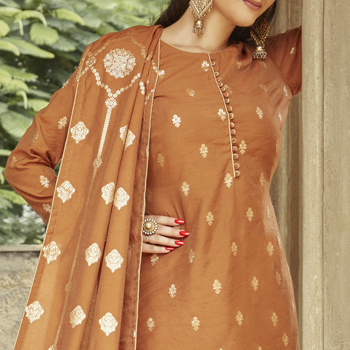 Peachmode Seller Brown Woven Viscose Kurti With Dupatta - view 3