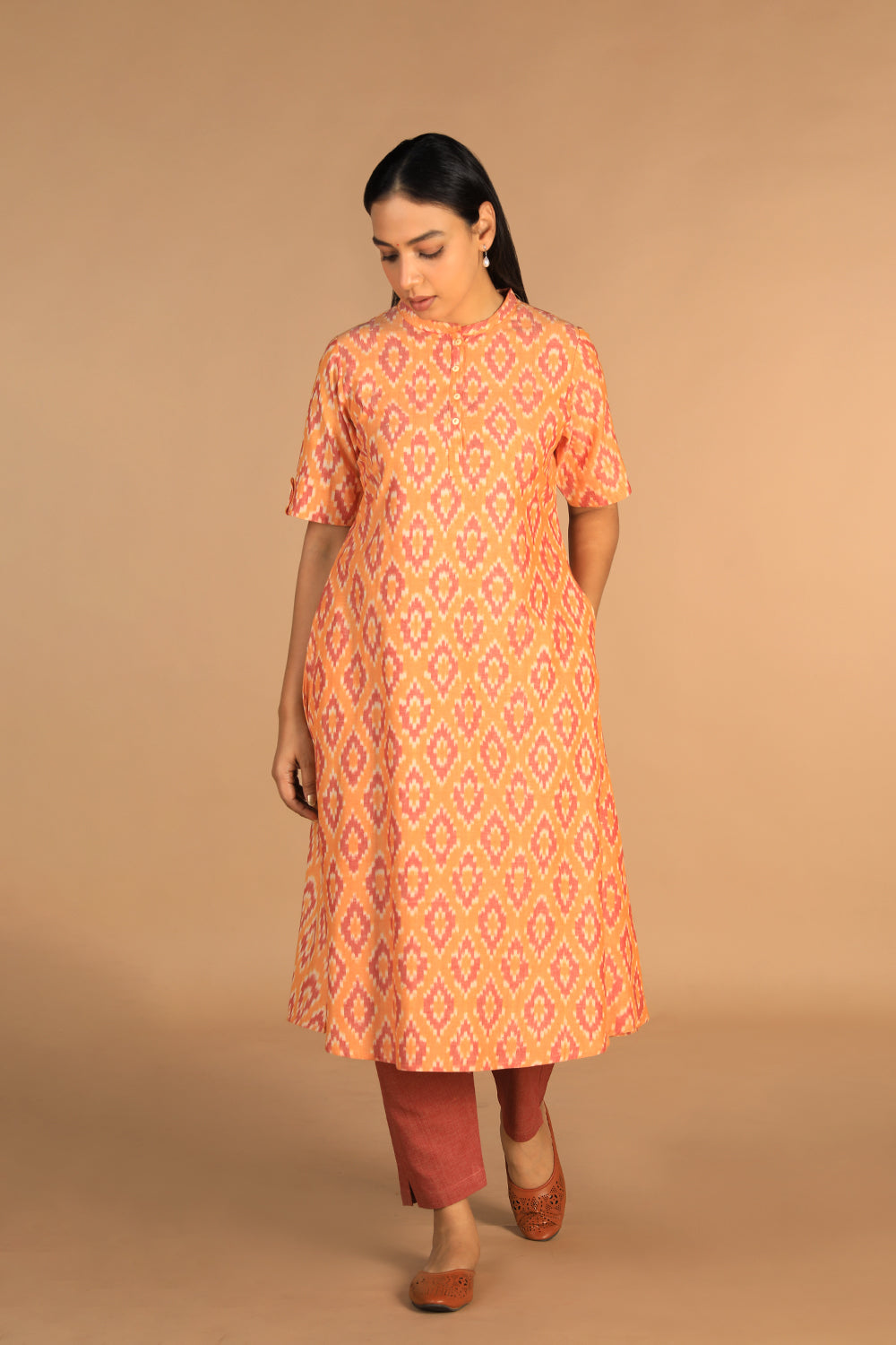 Kalanjali Ethnics Cotton Ikat kurti – Women's, PEACH - view 5