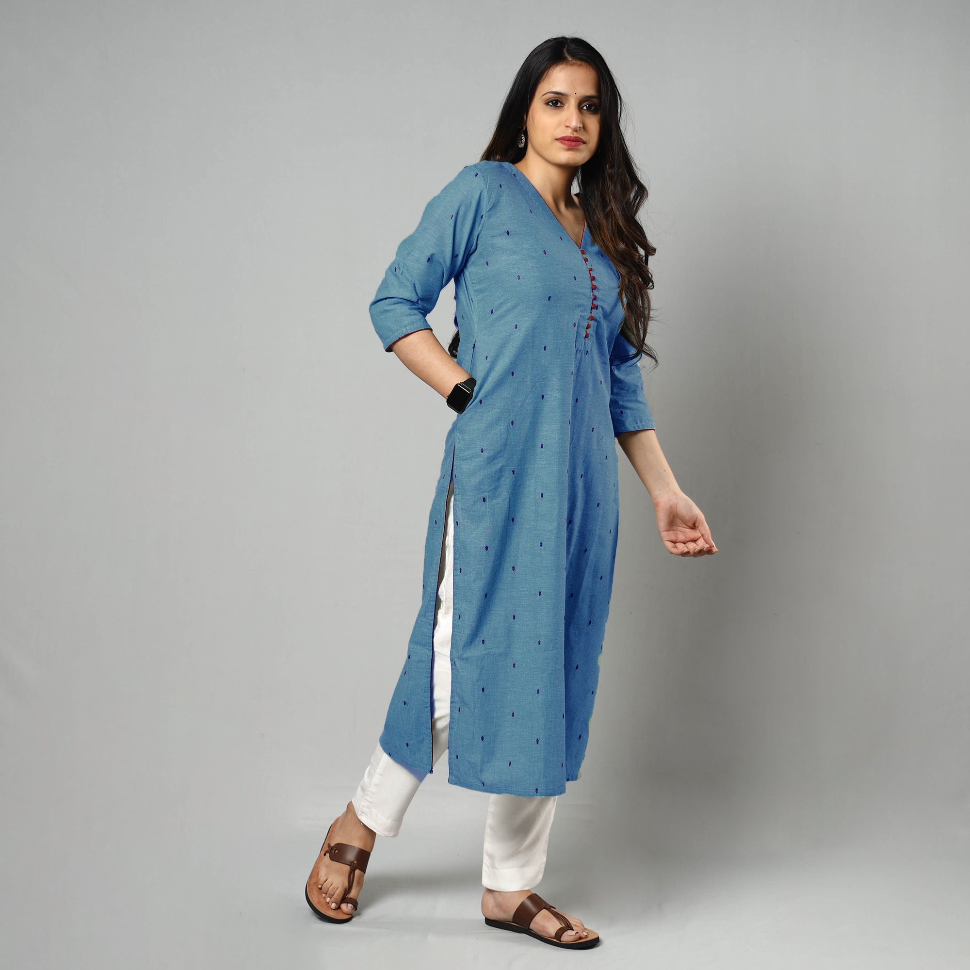 ITOKRI CASUALS Blue - Jacquard Cotton Straight Kurta 13 - view 2